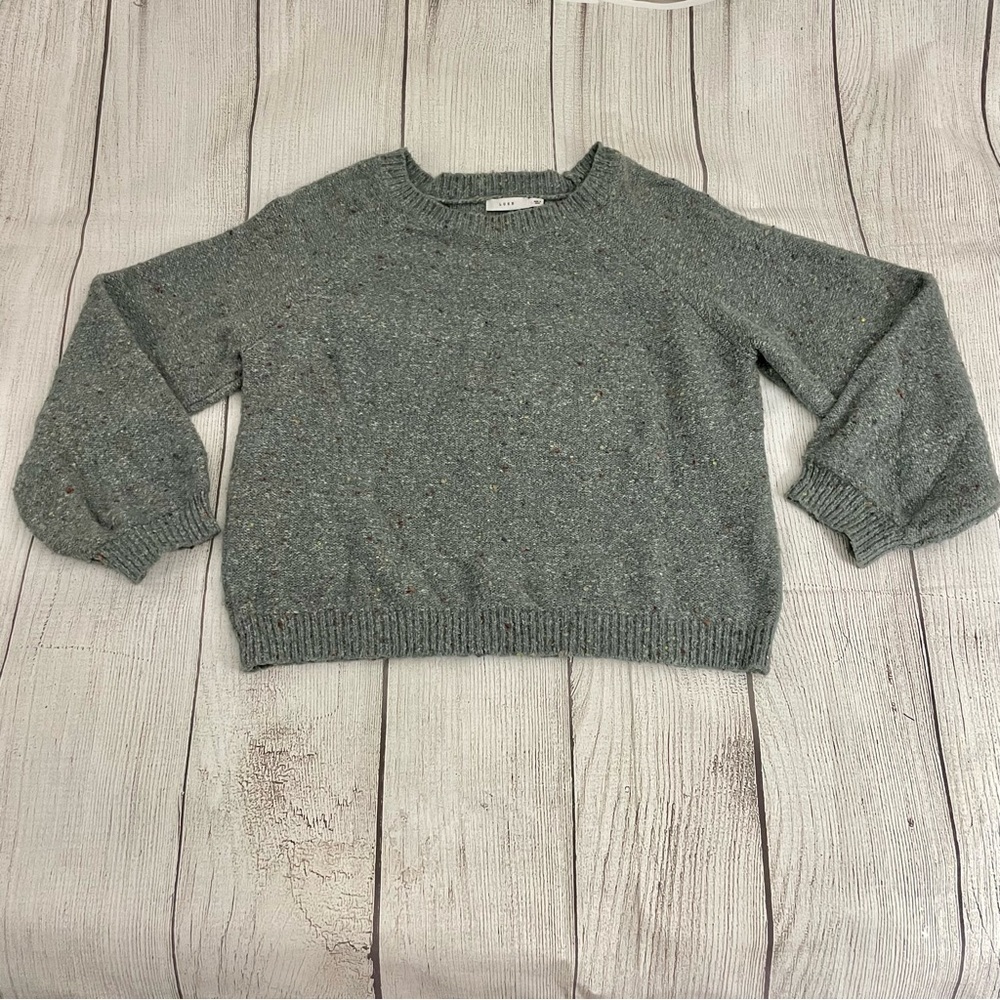 LUSH Women's Cozy Gray Speckled Crewneck Sweater With Balloon Sleeves Size Large - Picture 7 of 11
